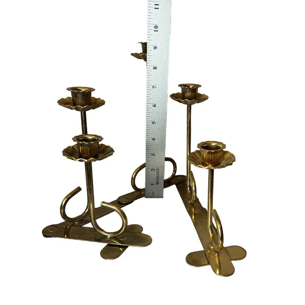 Vintage Jointed‎ Folding Brass Alloy 5 Candle Candelabra Candlesticks Ruffled